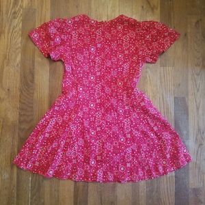 Vintage 70s Handmade Kids Red Bandana Fit & Flair Dress Zip Back Cap Sleeves.